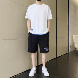 啄木鸟冰丝套装男士夏季薄款运动短袖t恤一套搭配五分休闲短裤男