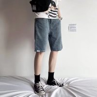 宽松休闲百搭美式复古牛仔短裤男夏季新款直筒阔腿裤