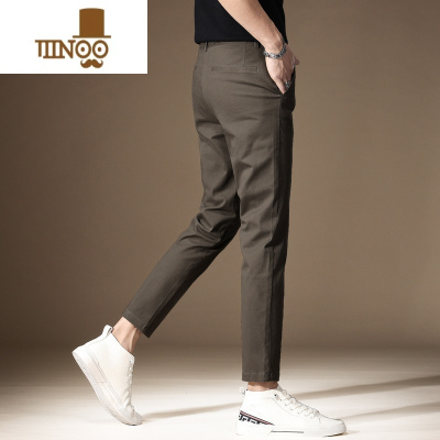 YANXU高端棕色九分西裤男夏季薄款修身小脚休闲裤男士商务直筒长裤