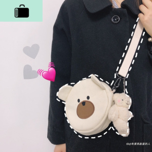 漂亮脸蛋韩国ins少女心日系原宿帆布包卡通可爱小熊小包包斜挎包NEW LAKE女斜挎包