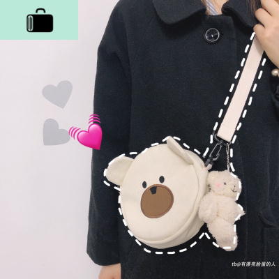 漂亮脸蛋韩国ins少女心日系原宿帆布包卡通可爱小熊小包包斜挎包NEW LAKE女斜挎包