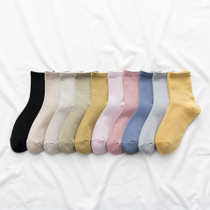 [5双装]猫人女士袜子秋冬纯色莫兰迪色系中筒女棉袜时尚潮袜立体袜 均码