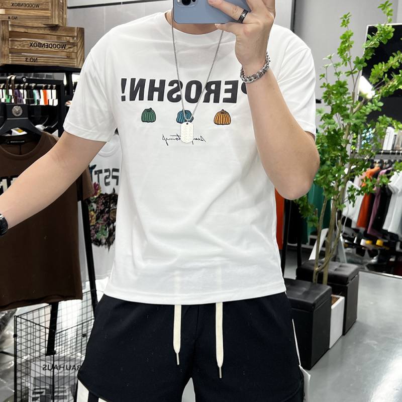 刺绣时尚短袖T恤男士上衣潮流印花字母圆领半袖衫打底衫修身潮ins