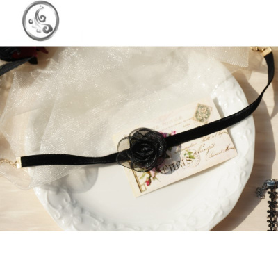 JiMi秋冬新款原创设计黑色丝绒花朵短款锁骨链项链仙气百搭choker颈带