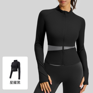拼色瑜伽外套瑜伽服高领修身显瘦裸感健身上衣女