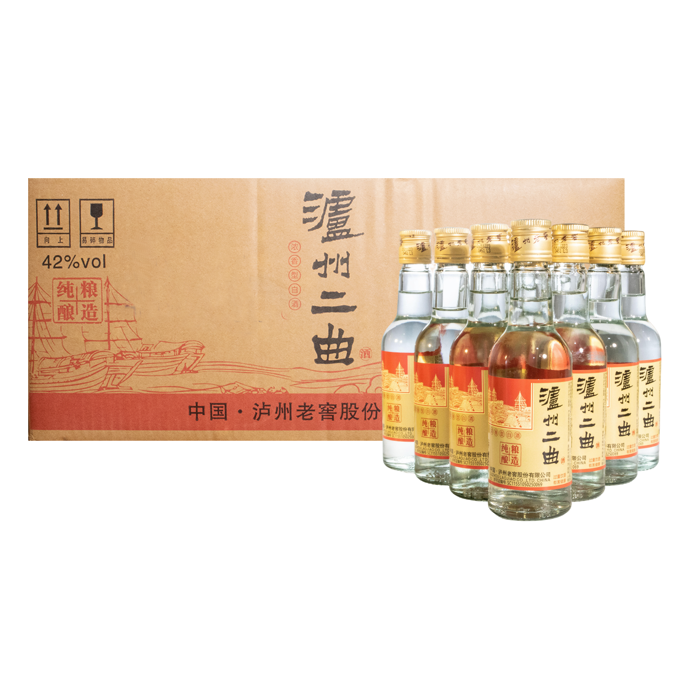 泸州老窖 纯粮二曲42度125ml*24 浓香型白酒 整箱