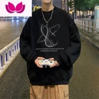 七斓400g绿色无帽卫衣男款加绒加厚美式圆领长袖打底衫衣服潮
