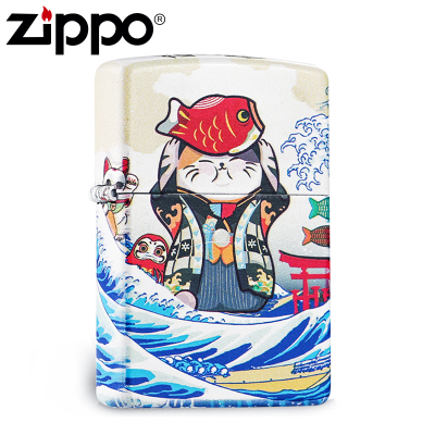 防风煤油ZIPPO打火机招财进宝猫芝宝正品纯铜送男友猫个性定制刻字火机