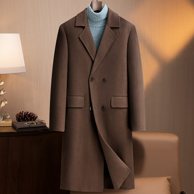 纯羊毛双面呢过膝长款大衣男士落肩袖潮流时尚休闲羊毛妮子外套男