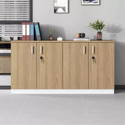 易企采 160*40*80CM四门无抽文件柜 木质带锁小柜子移动收纳柜抽屉柜档案资料储物柜矮柜