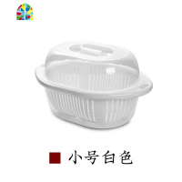 日式创意厨房双层洗菜盆塑料大号带盖菜篮子家用客厅水果盘 FENGHOU 小号杏色洗菜篮洗菜篮