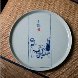 美帮汇猫肥家润手绘青花茶盘果盘茶托小猫干泡盘盘子壶承壶托杯托茶台