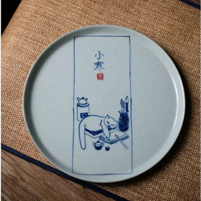 美帮汇猫肥家润手绘青花茶盘果盘茶托小猫干泡盘盘子壶承壶托杯托茶台