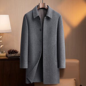 暗扣襟羊毛双面呢大衣风衣男士秋冬中长羊毛大衣商务休闲外套男