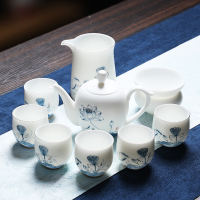 MULTIPOTENT羊脂玉中国白手绘整套功夫茶具套装茶壶茶杯 精美伴手礼盒套装