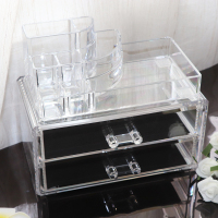 家柏饰(CORATED)迷你桌面化妆品收纳盒透明宿舍口红收纳抽屉式小号刷子置物架