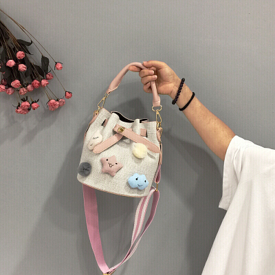 新款手提包包女新款夏季时尚斜挎包仙女宽带单肩水桶包chic子母包SN9769-定制粉色粉色