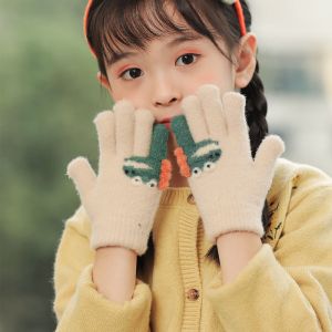 儿童手套女韩版触屏骑行车学生可爱半指针织加绒厚保暖兔子熊冬季
