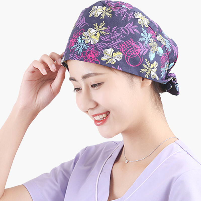 护士帽医用手术帽纯棉印花帽子套头医生帽男女护士帽工作帽吸汗头巾
