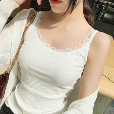 广赫新款韩版蕾丝花边棉吊带小背心女内搭修身外穿无袖打底衫上衣夏