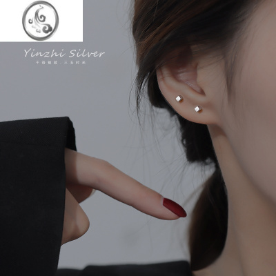 JiMiS999银银耳钉女养耳洞小众设计感高级耳环足银睡觉免摘耳骨钉耳饰