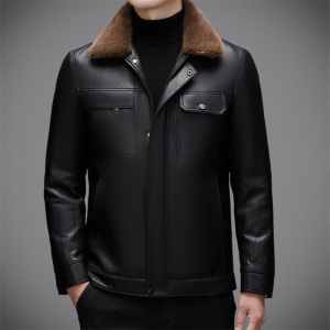 可拆卸内胆毛领 高端皮草秋冬装男士羽绒服皮衣短款翻领中老年皮夹克男男士商务大码真皮外套爸爸装