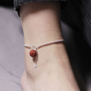 原创设计纯银脚链复古森系银饰个性饰品简约银珠南红玛瑙南瓜脚环送女朋友老婆情人节七夕生日礼物
