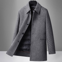 含桑蚕丝双面呢大衣男鹅绒内胆羊毛呢子外套秋冬中长款商务爸爸装