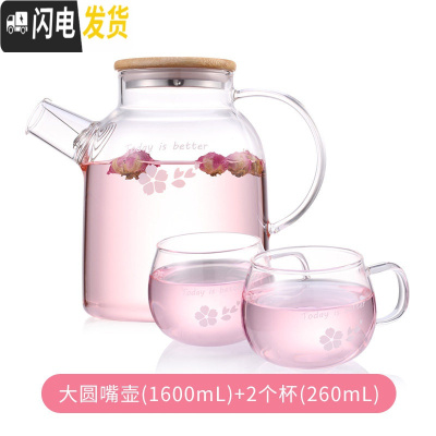 三维工匠茶壶耐热玻璃茶具可高温泡茶壶花茶壶过滤家用烧水壶套装 大圆嘴壶+2杯