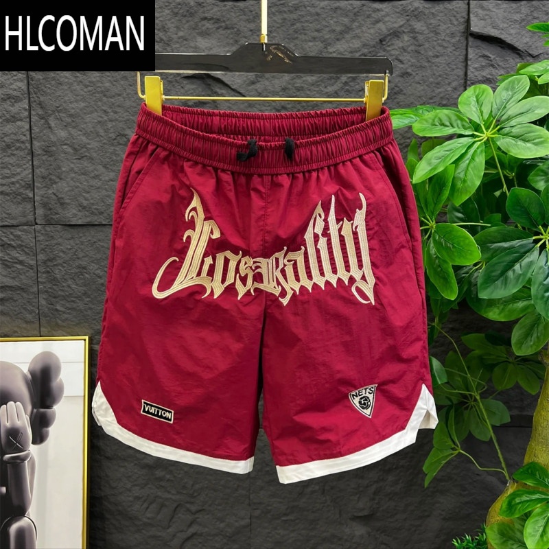 HLCOMAN男士潮牌刺绣速干短裤2025夏季薄潮流百搭宽松休闲运动五分沙滩裤