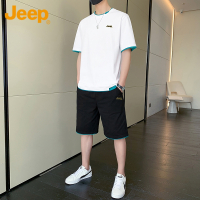 Jeep吉普休闲运动套装男士夏季纯棉短袖t恤搭配短裤帅气两件套男