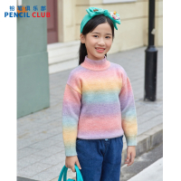 [1件3折]铅笔俱乐部秋冬新款女童毛衣中大童高领针织衫儿童彩虹条上衣