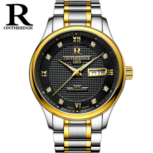 正品瑞之缘手表男士全自动机械表 镂空时尚商务夜光防水男表腕表夜光 精钢皮带男士手表 黑底金边