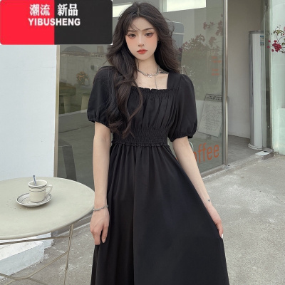 YIBUSHENG法式大码气质高级感赫本风黑色长裙女季胖mm洋气收腰显瘦连衣裙