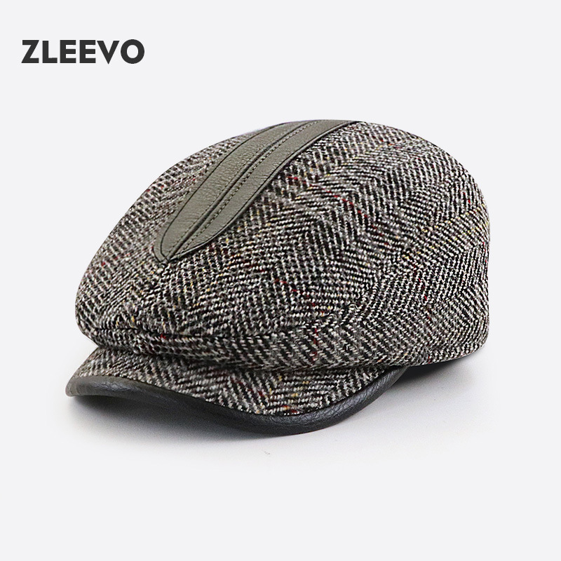 / 拼接复古报童帽男女秋冬时尚鸭舌前进帽户外画家帽