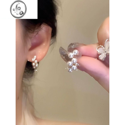JiMi「葡萄啵啵」简约精致珍珠925银耳钉气质百搭蚊香盘无耳洞耳夹女