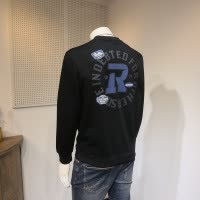 欧货加绒印花卫衣男圆领修身休闲上衣青年套头秋冬季打底衫潮ins