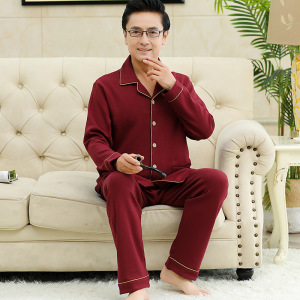 秋冬季睡衣男士长袖棉质中老年人家居服开衫翻领休闲宽松大码套装