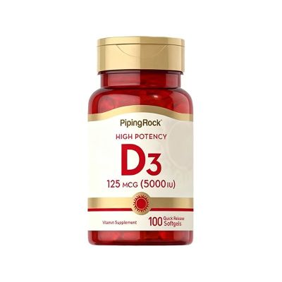 保税发-PipingRock朴诺高效力维生素D3胶囊5000IU100粒 美国原装进口 促进钙吸收 膳食营养补充