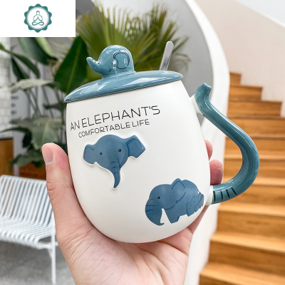 创意个性马克杯带盖带勺可爱潮流陶瓷杯清新简约情侣卡通咖啡杯子封后