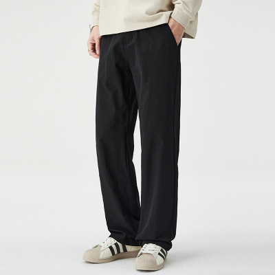 极简风休闲裤男生宽松垂感阔腿裤夏季轻薄透气百搭通勤长裤