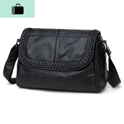 皮女式包包2020新款妈妈包休闲编织牛软皮女斜挎包单肩包NEW LAKE 黑色