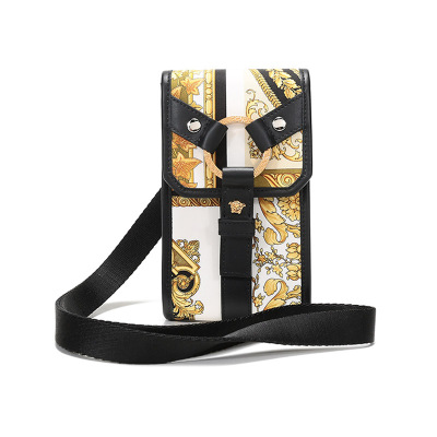 VERSACE范思哲奢侈品男士织物配皮颈部挂包手机套DP88431DNYST65B02L-黑色Barocco-Mosaic印花