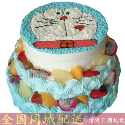 全国配送多层三层哆啦A梦叮当猫机器猫儿童卡通生日蛋糕北京上海天津重庆广州深圳杭州温州蛋糕店同城速递14寸+10寸+6寸