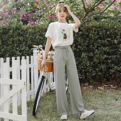 小清新少女休闲套装2021年女夏季大学生夏装薄款阔腿裤两件套纤月情