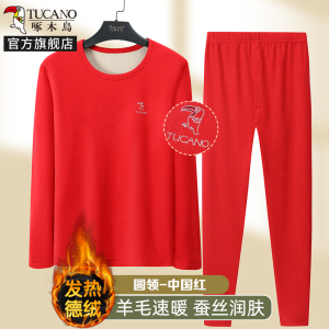 啄木鸟含羊毛蚕丝保暖内衣男套装加绒德加厚发热防寒秋衣裤2024冬