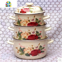 搪瓷锅珐琅瓷加厚家用三件套搪瓷锅双耳搪瓷汤锅燃气可用搪瓷 FENGHOU 22cm大玫瑰