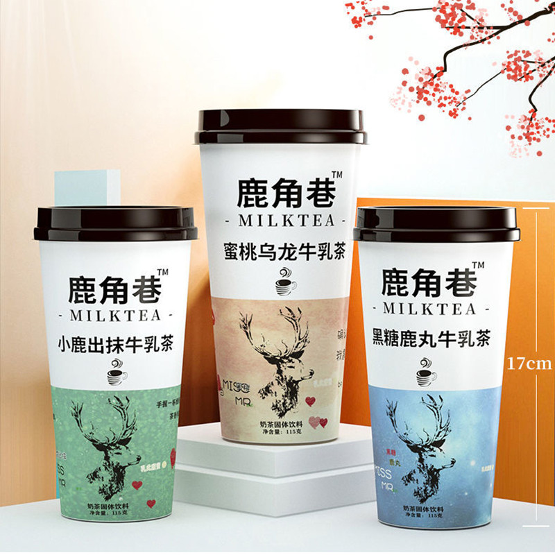 【秋天的一杯奶茶】鹿角巷奶茶小鹿出抹115g*20杯整箱 抹茶味港式牛乳