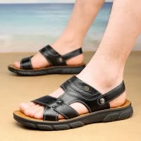 夏季露趾皮凉鞋男两穿中老年凉拖鞋软底驾车鞋爸爸鞋涉水鞋沙滩鞋