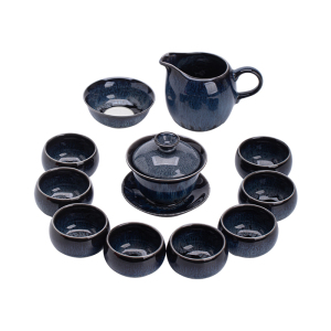 苏氏陶瓷(SUSHI CERAMICS)茶具套装新窑变银丝釉泡茶碗苹果功夫茶杯陶瓷三才盖碗13头礼盒装